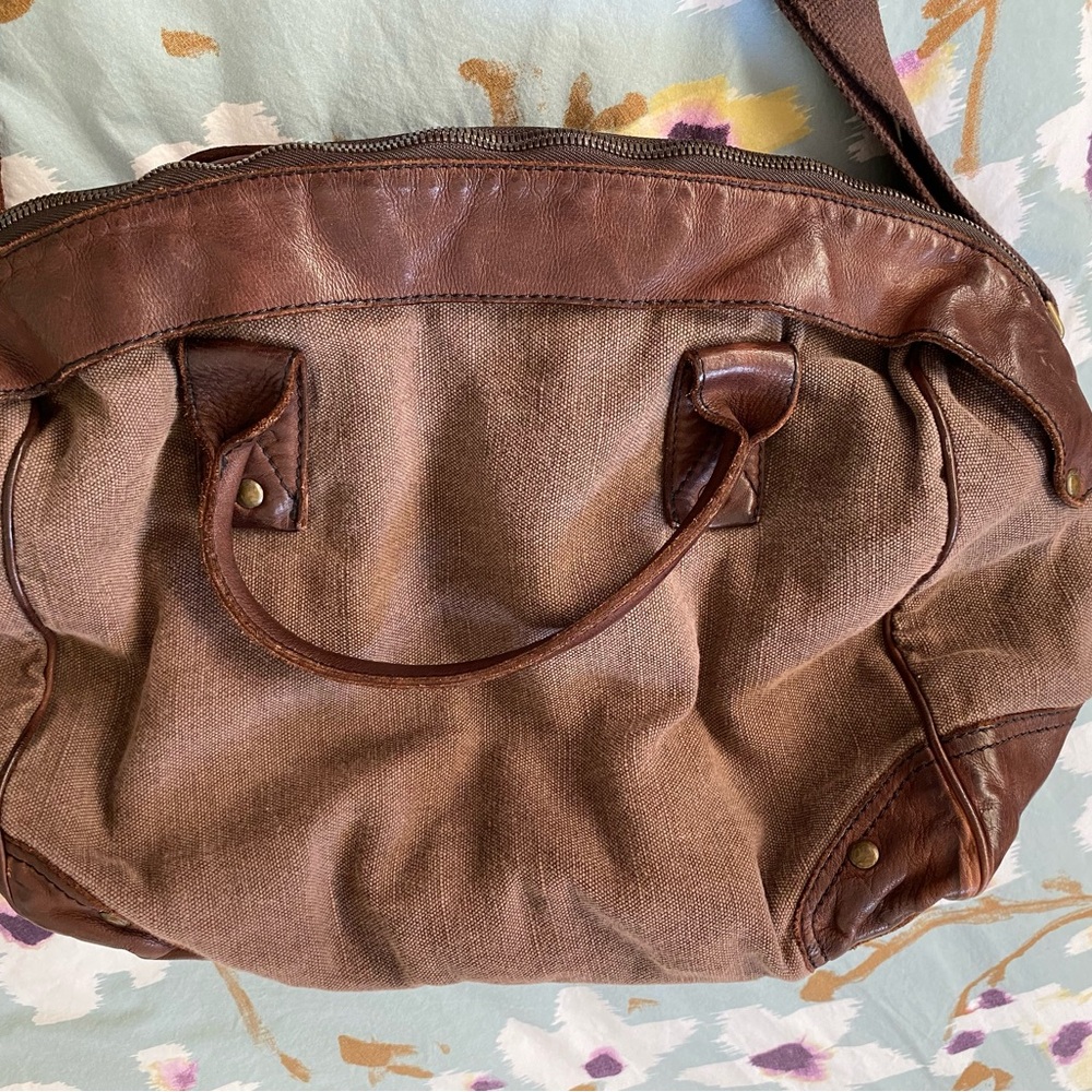 UGG Brown Leather and Canvas Duffel Bag